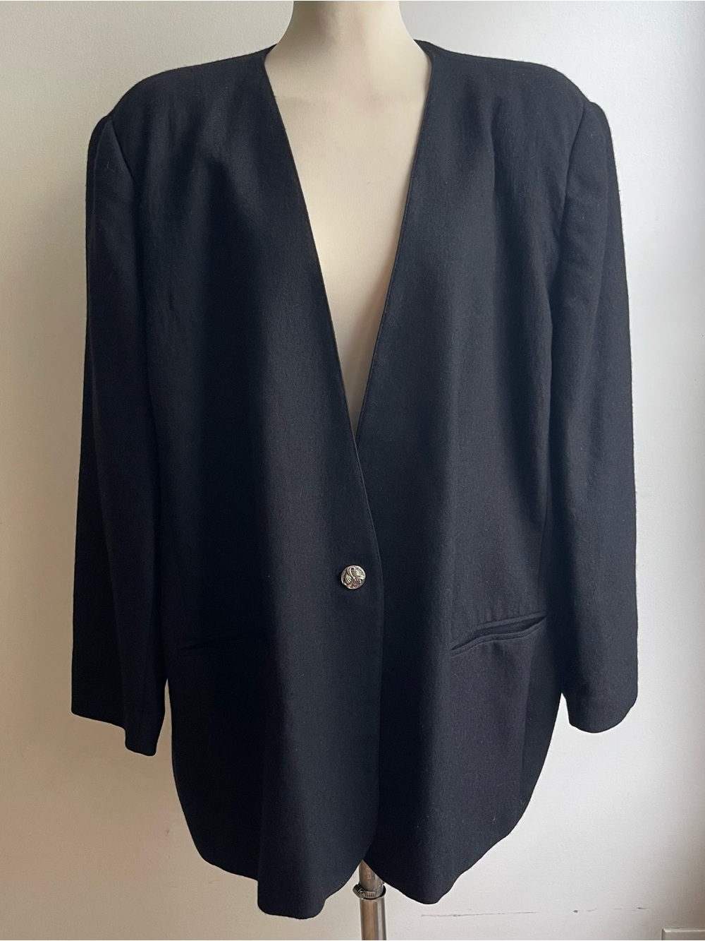 Vintage Giorgio Sant Angelo Merino Wool Blazer Black Oversized Plus 26 XL